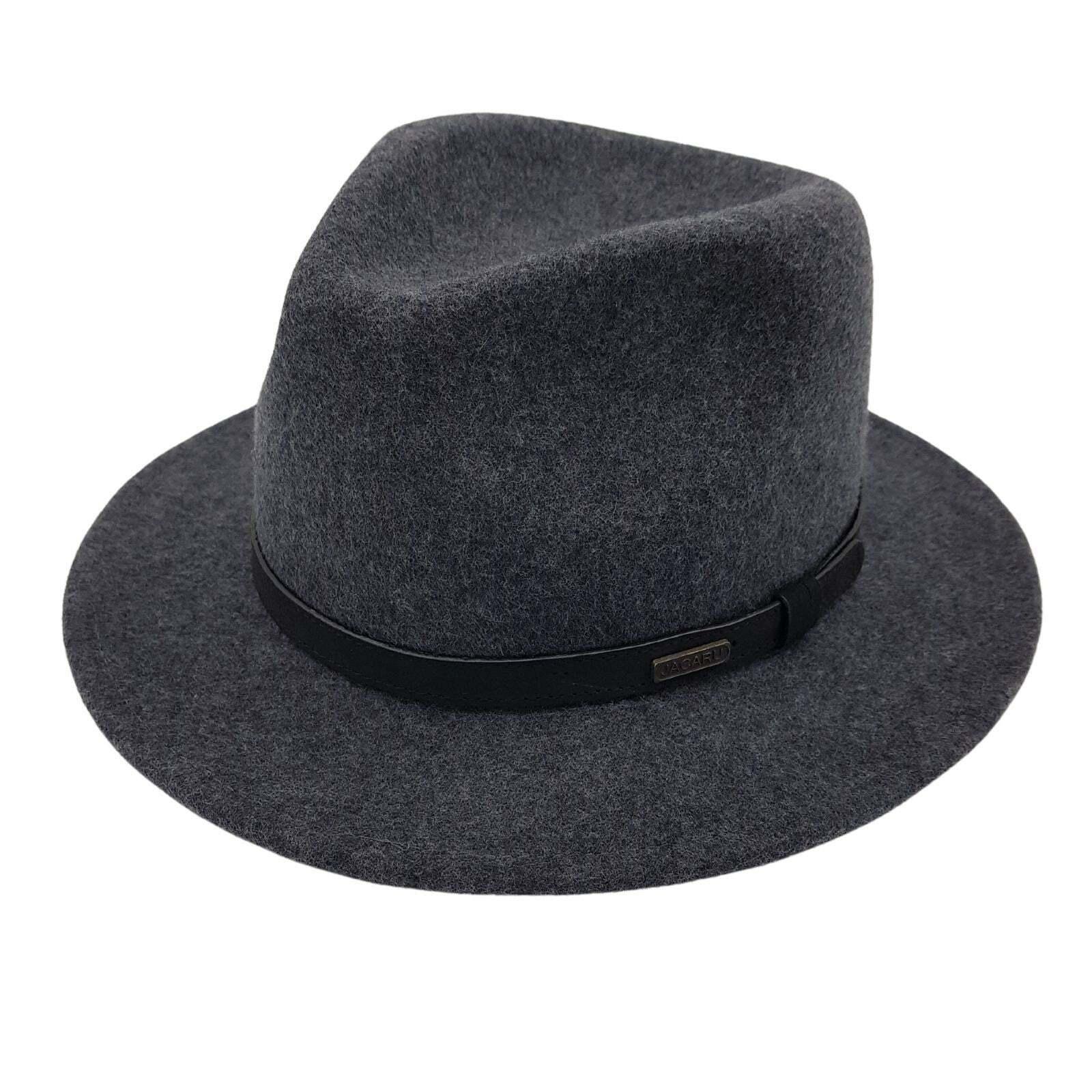 Jacaru 1851 Walkabout Wool Felt Fedora Hat Outback - Dark Grey - Extra Large