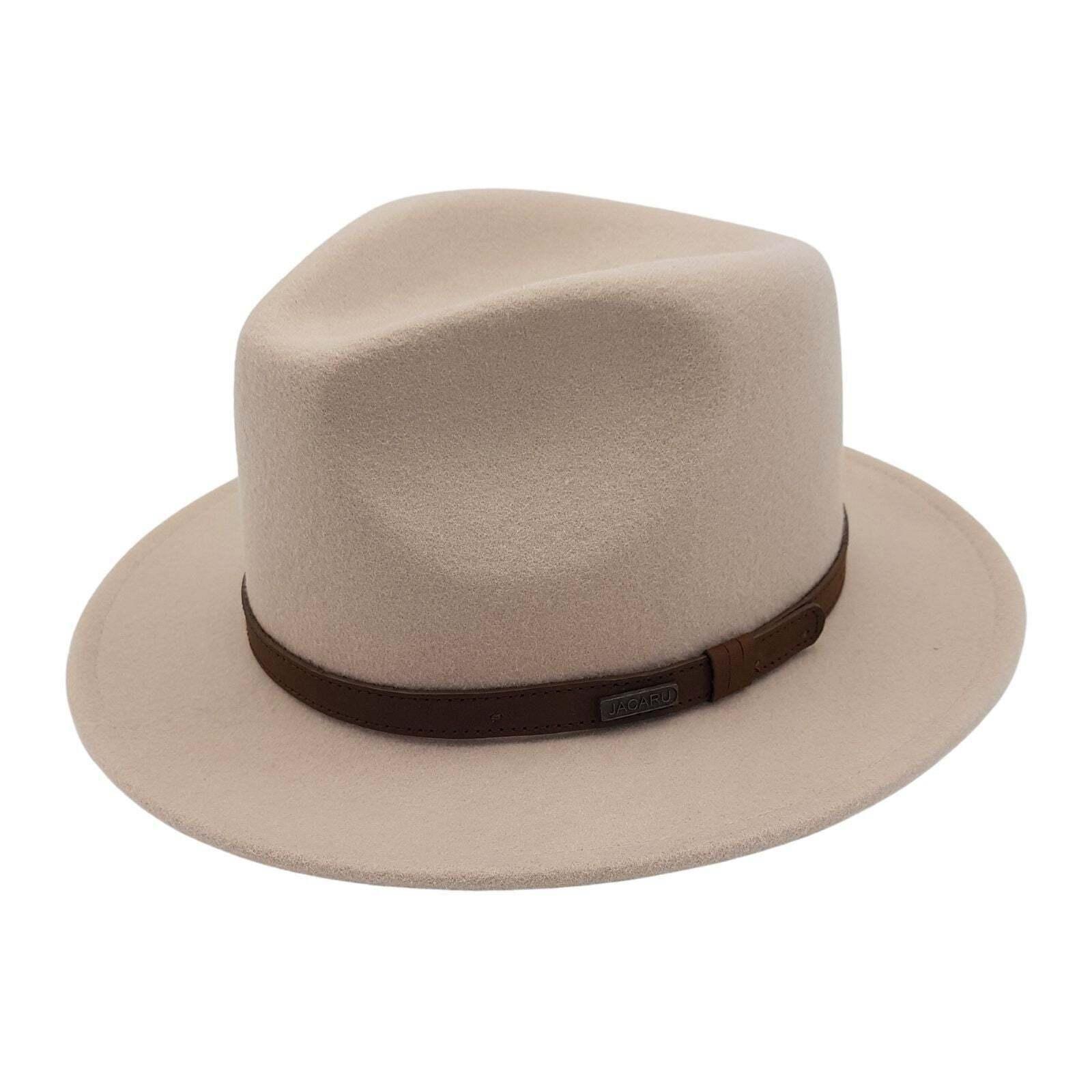 Jacaru 1851 Walkabout Wool Felt Fedora Hat Outback - Cream - Small