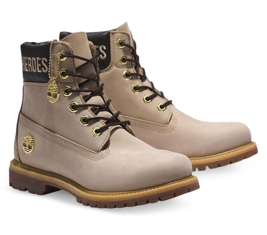 Timberland Womens Premium 6"" Waterproof Boots Shoes Leather - Light Beige Nubuck	- US 6