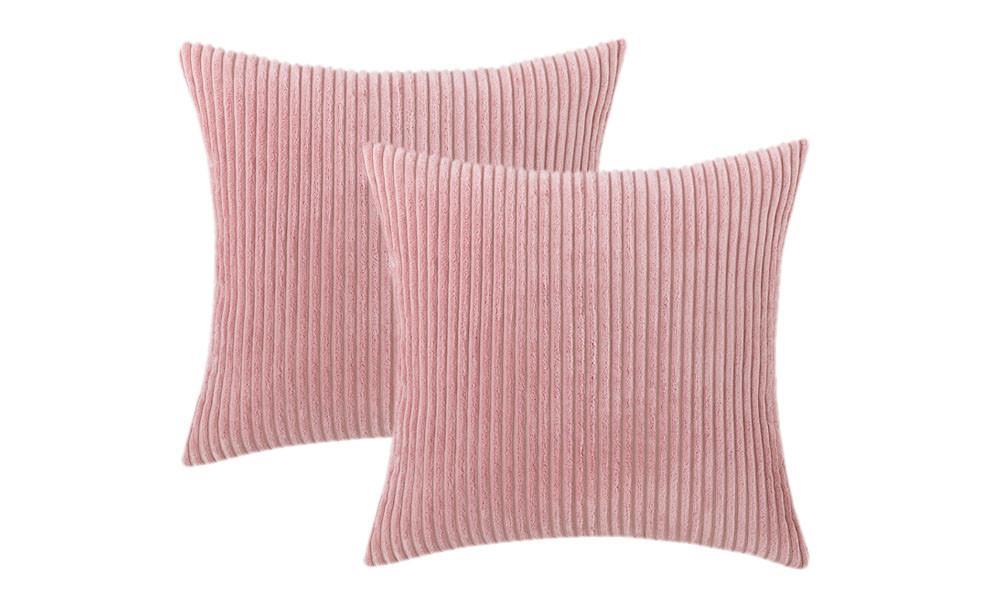 Striped Velvet Cushion Covers - 2 Pack - Super Soft Striped Corduroy Cushion Cover - Invisible Zipper Closure for an Elegant Look