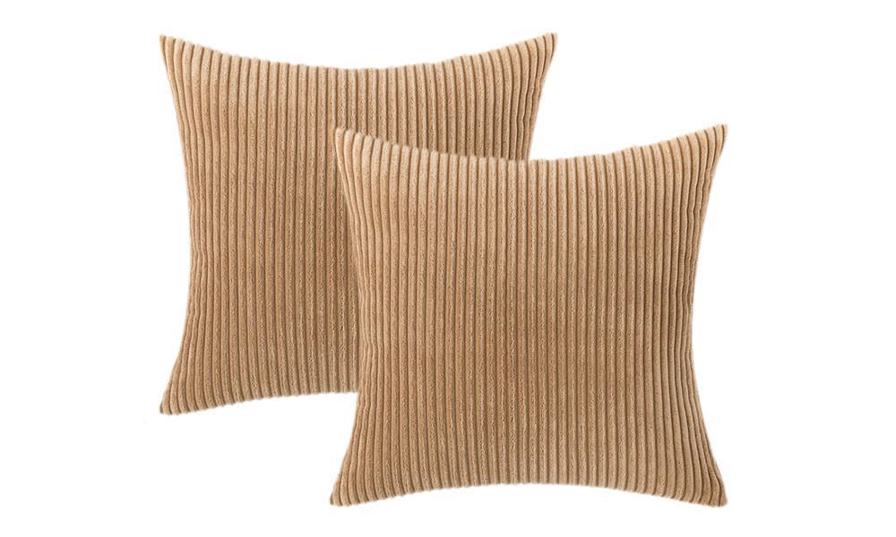 Striped Velvet Cushion Covers - 2 Pack - Super Soft Striped Corduroy Cushion Cover - Invisible Zipper Closure for an Elegant Look