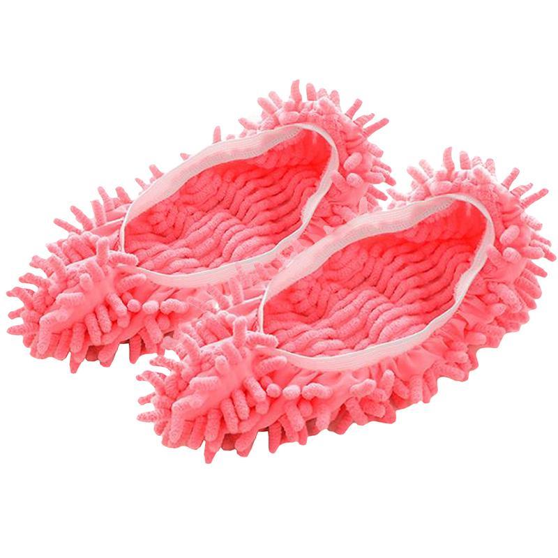 Vicanber Mop Lazy Dust Slippers Floor Polishing Washable Cleaning Home Clean Socks Shoes (Pink, 2PCS)