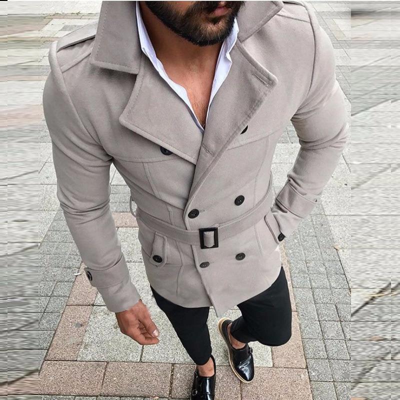 Vicanber Men Warm Double Breasted Trench Winter Coat Belted Long Jacket Smart Overcoat Outwear(Light Grey,S)