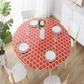 Waterproof Wipeable Elastic Edge Round PVC Table Cloth Oilcloth Moroccan Trellis Tablecloth for Kitchen(Red/S)