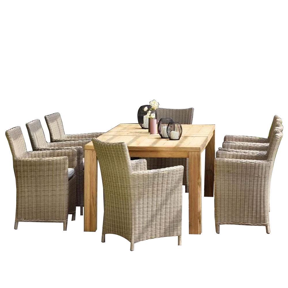 Cancun 2.2M Recycled Teak Timber Table And 8 Wicker Chairs Dining Setting - Dining Settings