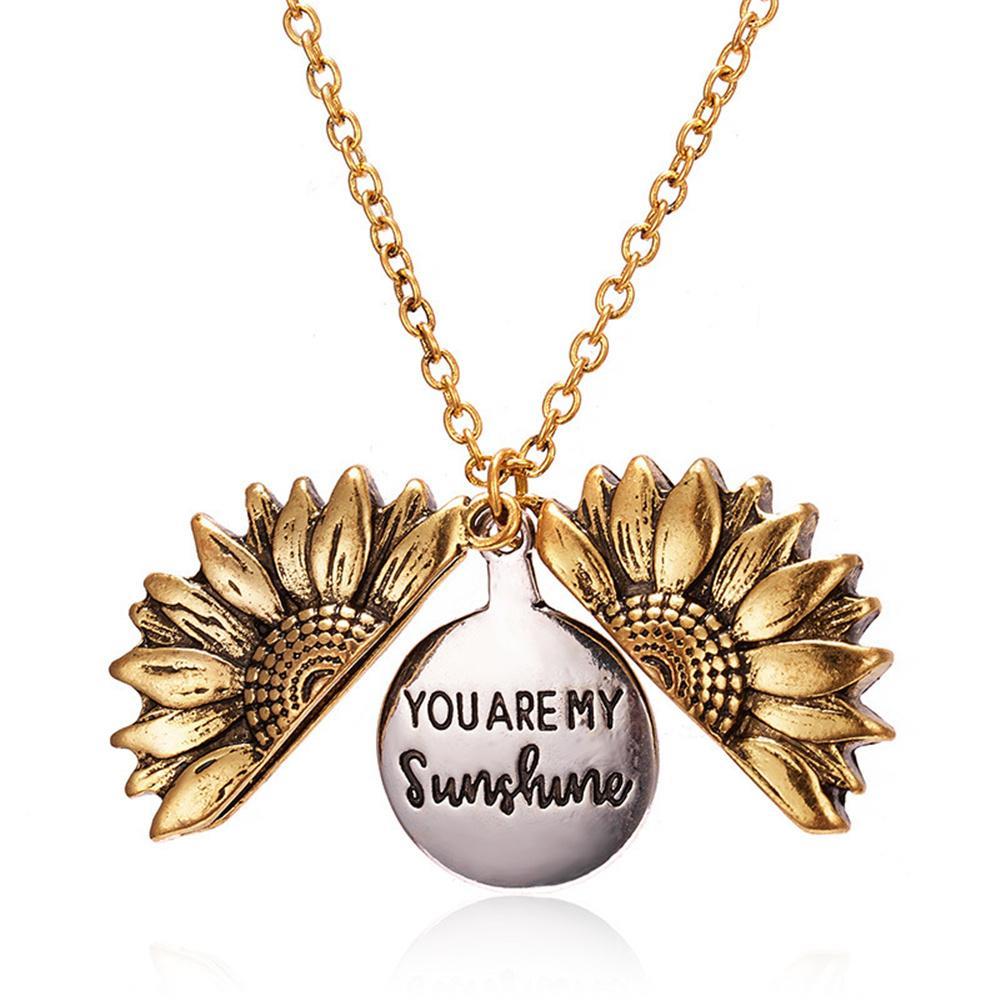 Vicanber Women Sunflower Necklace You Are My Sunshine Pendants Jewelry Gift Presents(Gold)
