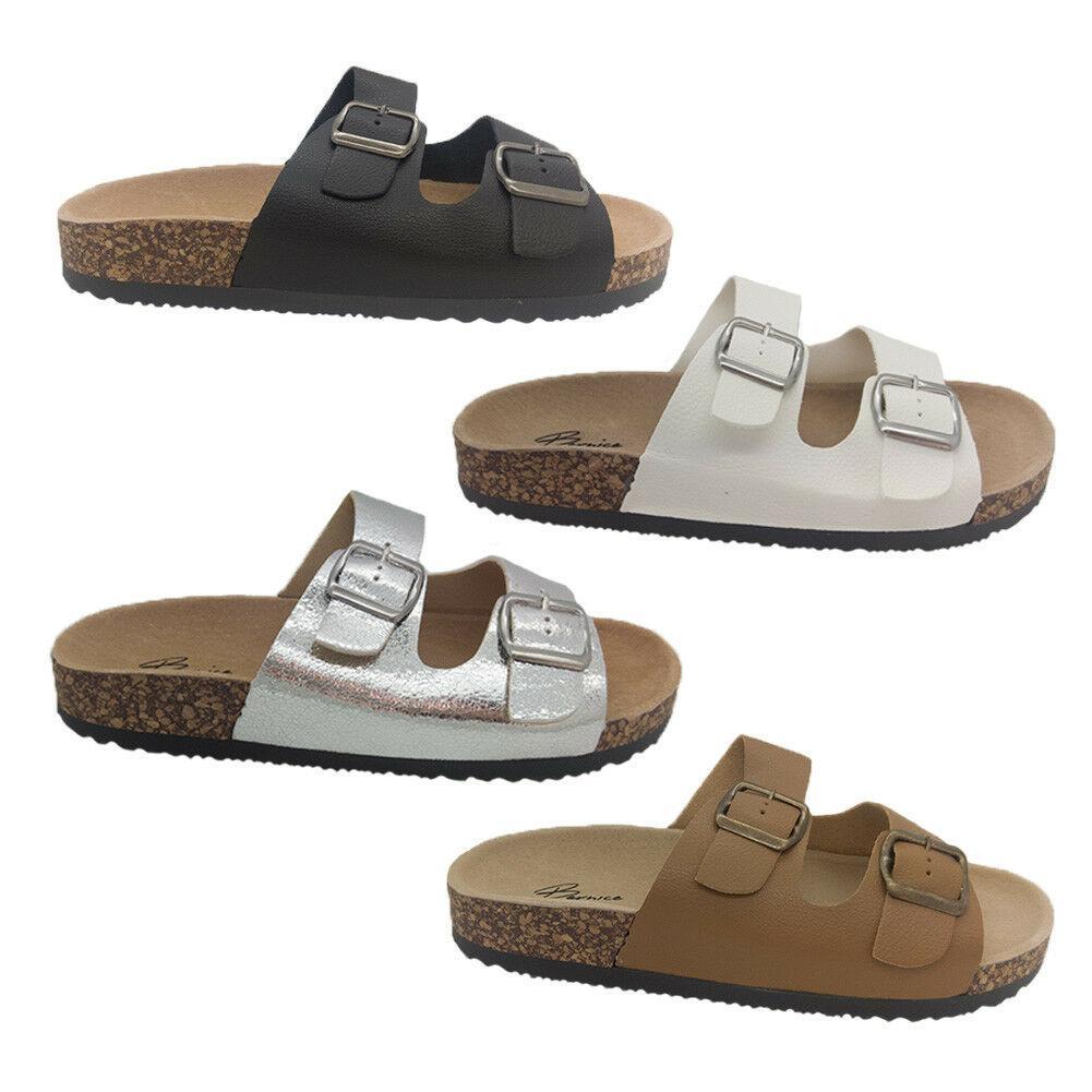 Bernice Jalen Ladies Shoes Comfort Sandals Cork Footbed Dual Buckle Slide Slip On