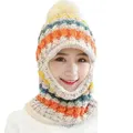 Vicanber Wool Knit Balaclava Beanie Hat Winter Knitted Fleece Lined Neck Warm Cap(Beige)