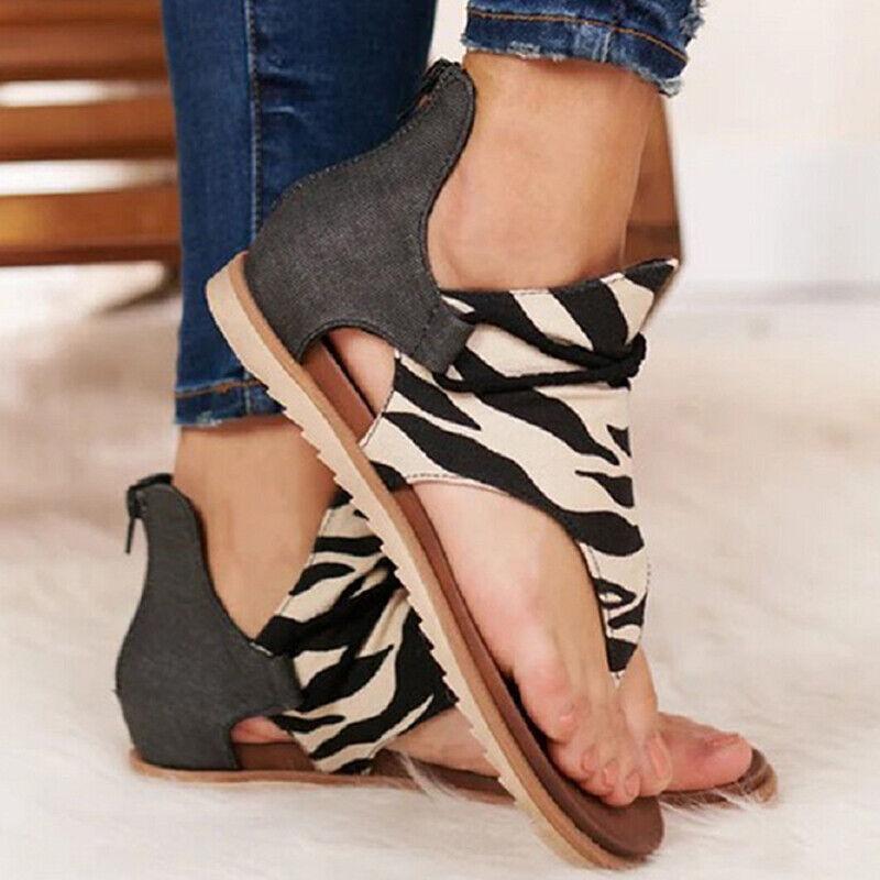 Vicanber Women Casual Flat Slippers Gladiator Flip Flops Slides Sliders Sandals Shoes (Zebra,tag 36)