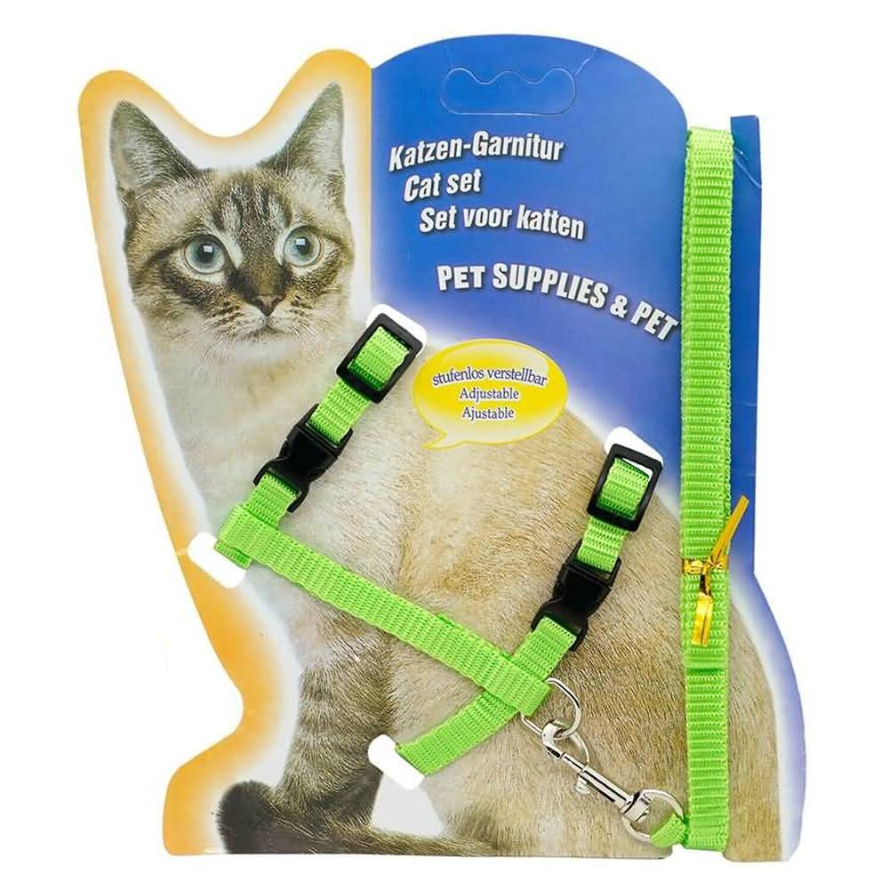Pet Kitten Cat Walking Harness Lead Nylon Leash Safety Clip Adjustable Collar - Green