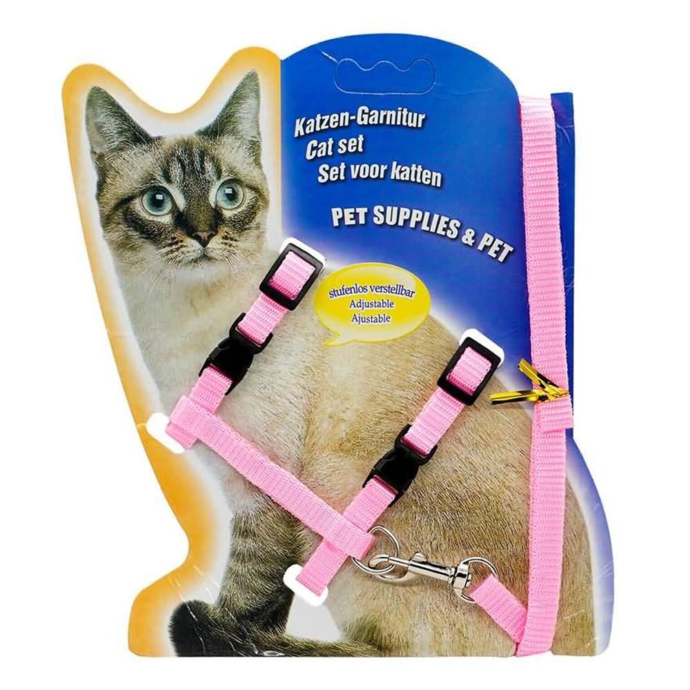 Pet Kitten Cat Walking Harness Lead Nylon Leash Safety Clip Adjustable Collar - Pink