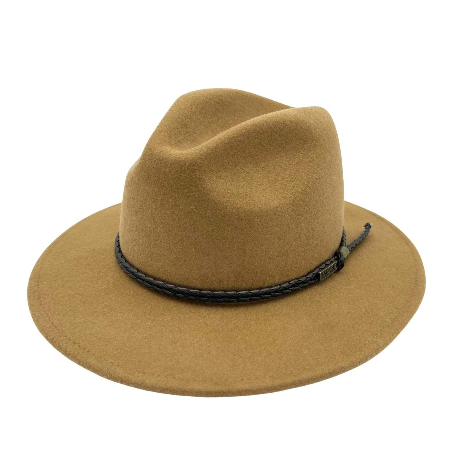 Jacaru Australian Wool Fedora Hat Outback 100% Wool Crushable Travel - Caramel - XL