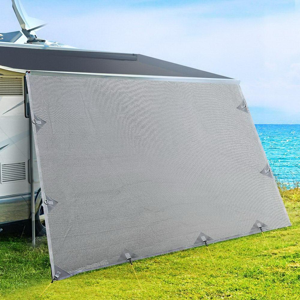 Caravan Privacy Screen Roll Out Awning 3.7X1.95M End Wall Side Sun Shade Grey
