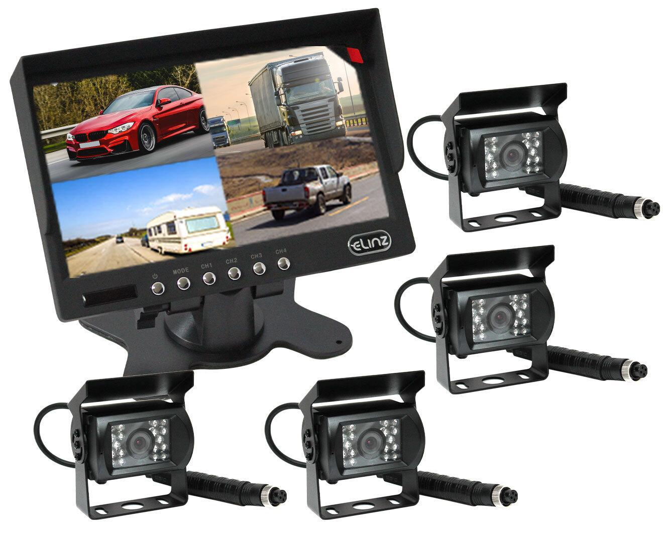 Elinz 7" Quad Monitor Splitscreen with 4 Cameras Package