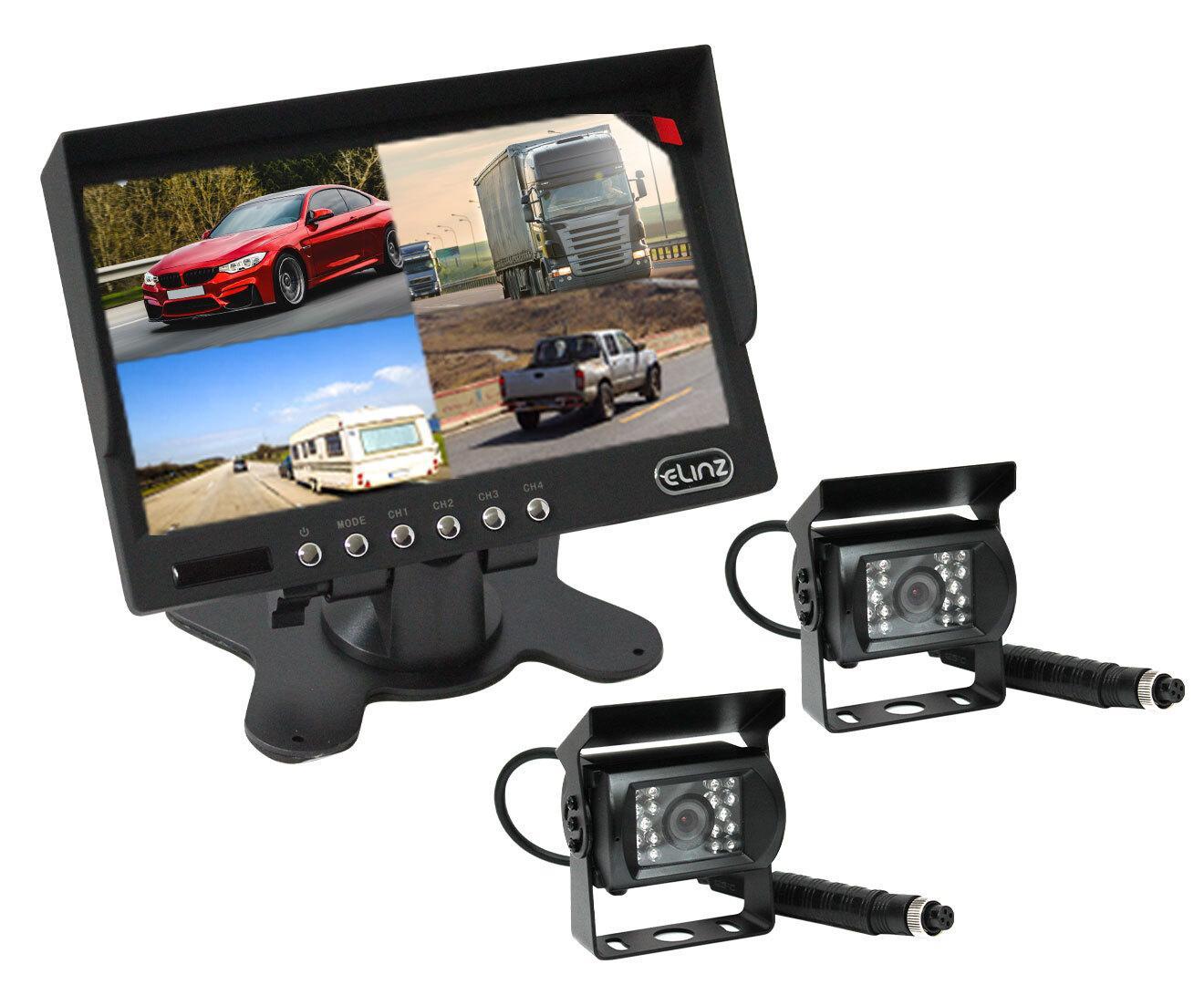 Elinz 7" Quad Monitor Splitscreen with 2 Camera Package