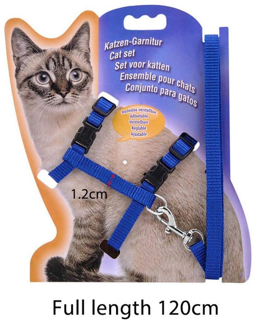 Costcom Pet Kitten Cat Walking Harness Lead Nylon Leash Safety Clip Adjustable Collar, Blue