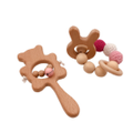 Vicanber Baby Teething Ring Toy Wooden Teether Cute Animal Shape Set for Infant Kids(Rabbit)