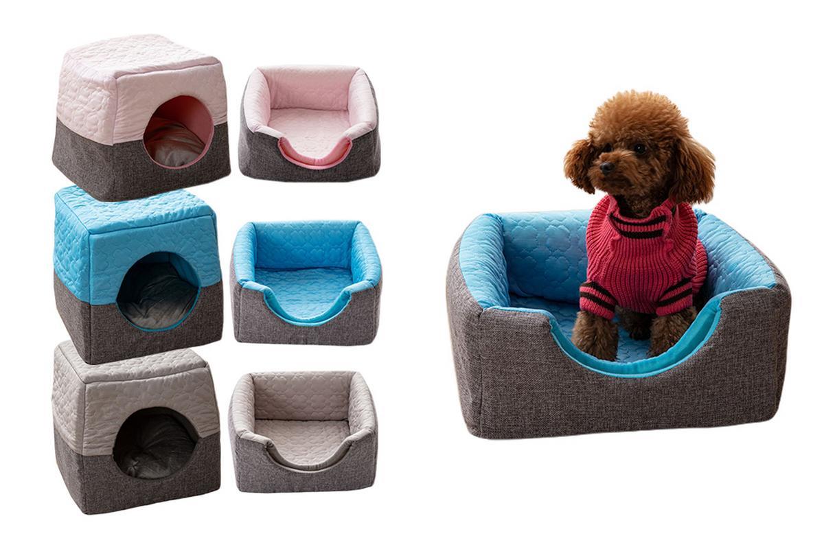 Pet Small Dogs Cat Cave Bed Igloo House Soft Fleece Cushion Sleeping Bed Kennel(Blue/S)