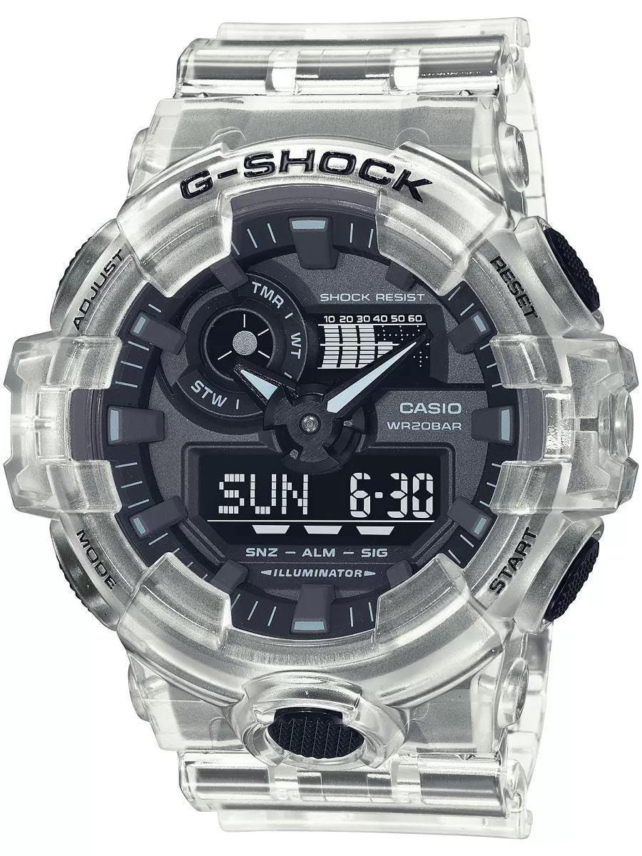 Casio G-Shock GA-700SKE-7A Semi-Transparent Analog Digital Resin Watch Black Clear