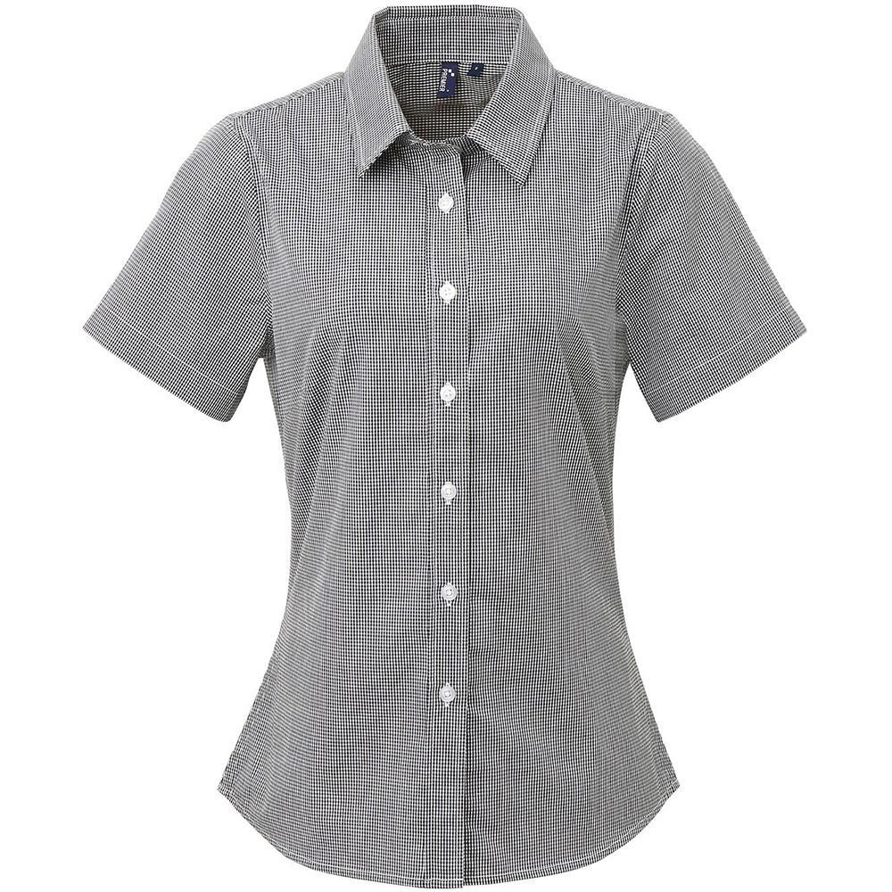 Premier Womens/Ladies Microcheck Short Sleeve Cotton Shirt (Black/White) (L)