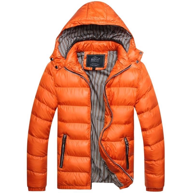 Vicanber Mens Padded Bubble Hooded Coat Puffer Quilted Jacket Hoodies Winter Casual Outwear(Orange,XL)
