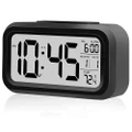 Digital Bedside LED Snooze Alarm Clock Time Temperature Day/Night Desktop Clock Black