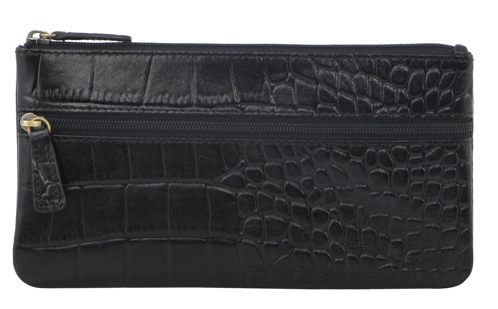 Pierre Cardin Ladies Womens Genuine Soft Leather Italian Wallet - Black/Croc