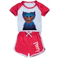 Vicanber Poppy Playtime Set Kids Boys Girls Short Sleeve T Shirt Shorts Casual Summer Cartoon Outfit(Red,11-12 Years)
