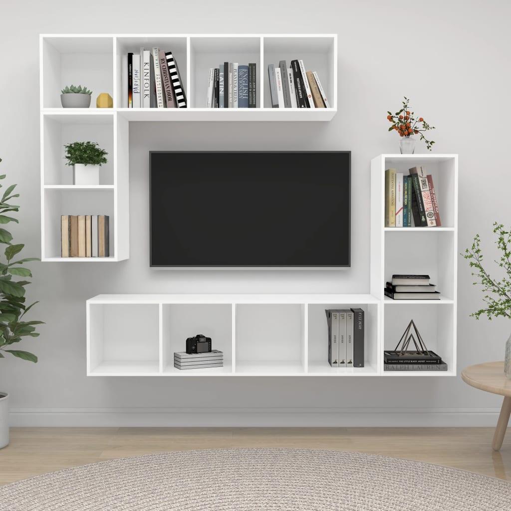 4 Piece TV Cabinet Set White Engineered Wood vidaXL