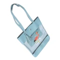 1pc Cartoon Flamingo Shoulder Bag Transparent Leather Shopping Bag Handbag Large Capacity Storage Pouch (Light Blue)