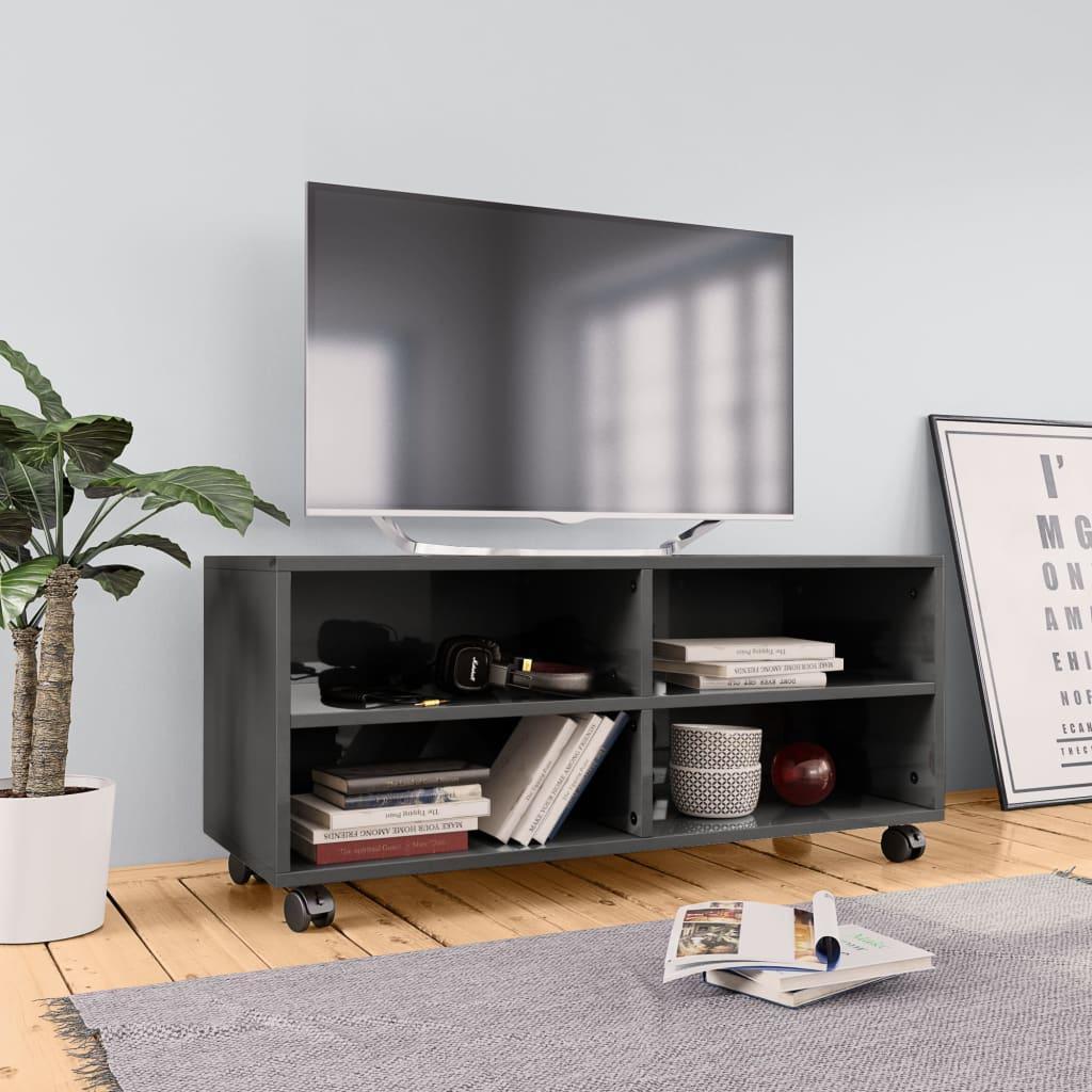 TV Cabinet with Castors High Gloss Grey 90x35x35 cm Engineered Wood vidaXL