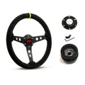 SAAS Steering Wheel Suede 14" ADR Retro Black Spoke + Indicator SW616OS-S and SAAS boss kit for Ford Corsair All Models 1988-1996