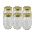 6 x 1L Glass Conserve Jar Gold Lid Screw Top Food Lolly Jam Storage Container