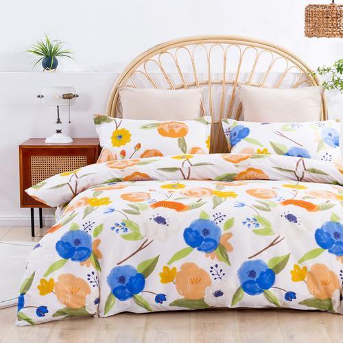 100% Cotton Sateen Quilt Cover Set (Lily in Orange) - Queen