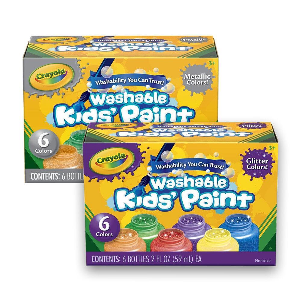 12pc Crayola 59ml Kids Glitter & Metallic Non-Toxic Washable Colours Paint 3+