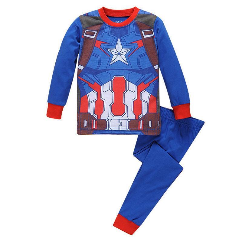 Vicanber Girls Boys Kids Superhero Iron Man Pyjamas Sleepwear Nightwear Set Home Loungewear(Captain America A, 2-3 Years)