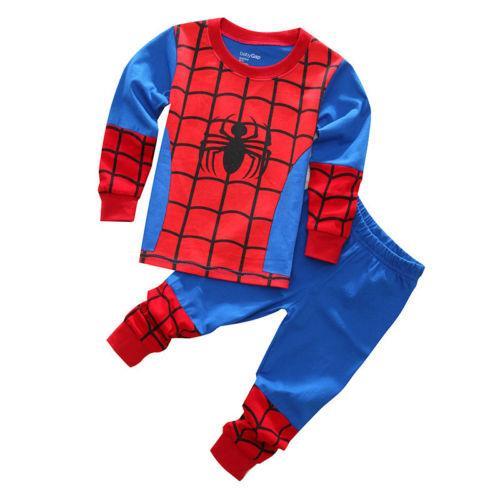 Vicanber Kids Boys Girls Superhero Pajamas Set Long Sleeves Pants Spiderman Cosplay Nightwear Sleepwear Outfit Loungewear(Red And Blue Spiderman,6M-12M)