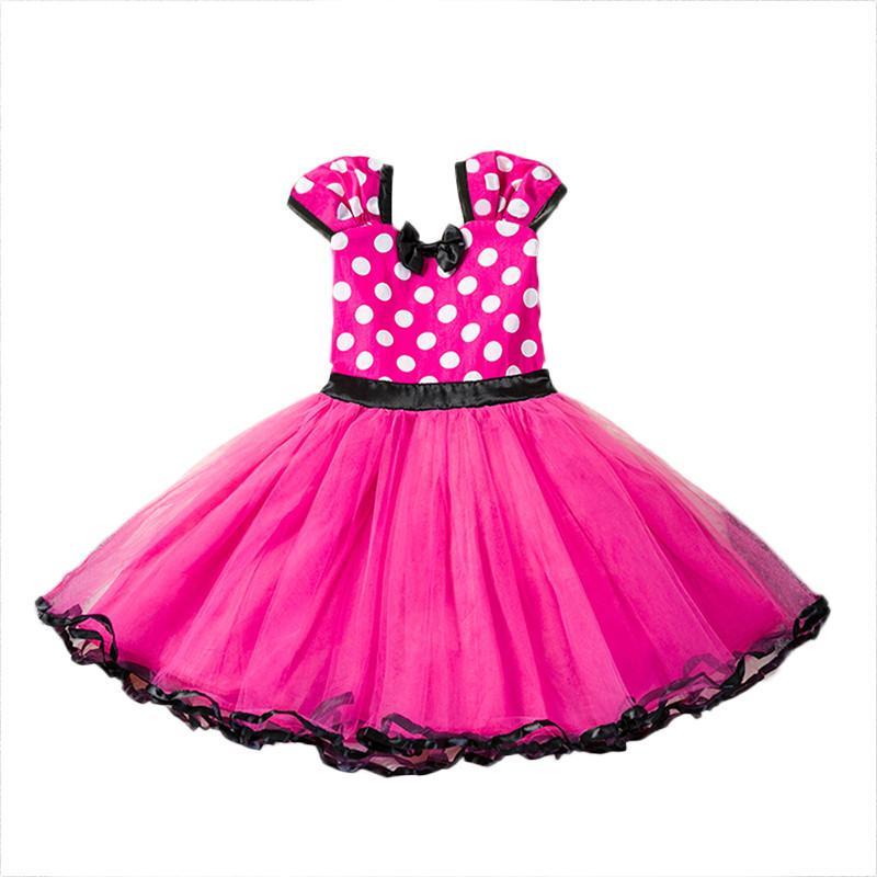 Vicanber Toddler Baby Kids Girls Minnie Mouse Tulle Dress Polka Dot Summer Birthday Party Mini Dresses(Rose Red, 12-18Months)