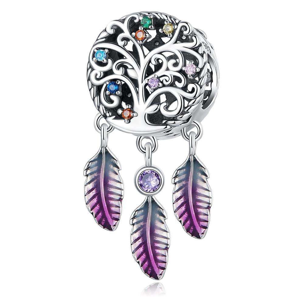 Solid 925 Sterling Silver Tree of Life Dream Catcher Charm