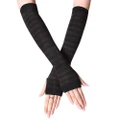 GoodGoods Women Striped Fingerless Thumb Gloves Winter Warm Wrist Arm Warmers Mittens (Black & Brown)