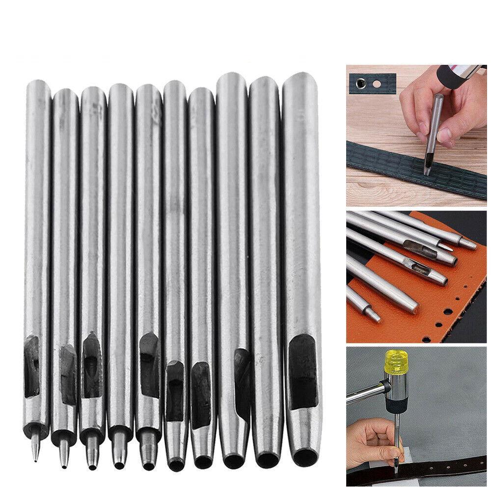 10X Leather Belt Eyelet Hollow Hole Steel Punch 0.5- 5mm Set Puncher Craft Tools