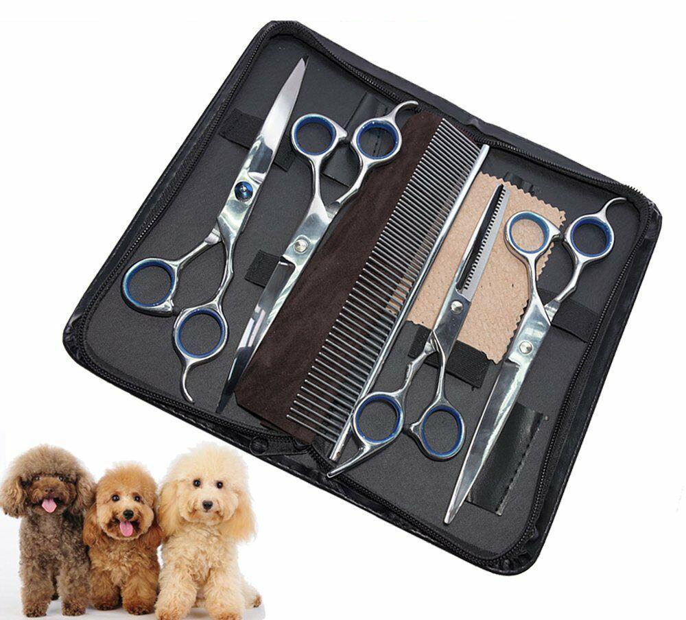 7 Professional Pet Dog Grooming Scissors Shear Hair Cutting Set Curved Tool Kit