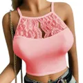 GoodGoods Women Lace Hollow Bustier Crop Top Bra Vest Bralette Camisole Tank Underwear(Pink, XL)