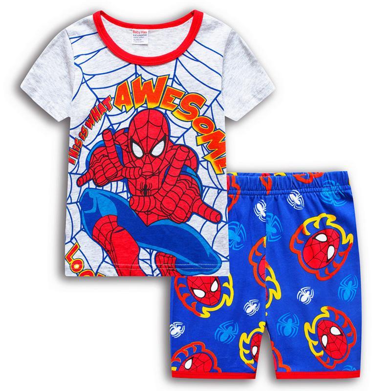Vicanber Kids Boys Spiderman Superhero Pajamas Short Sleeve T-shirt Shorts Set Casual Child Nightwear Pajamas Outfit(White&Blue, 3-4 Years)