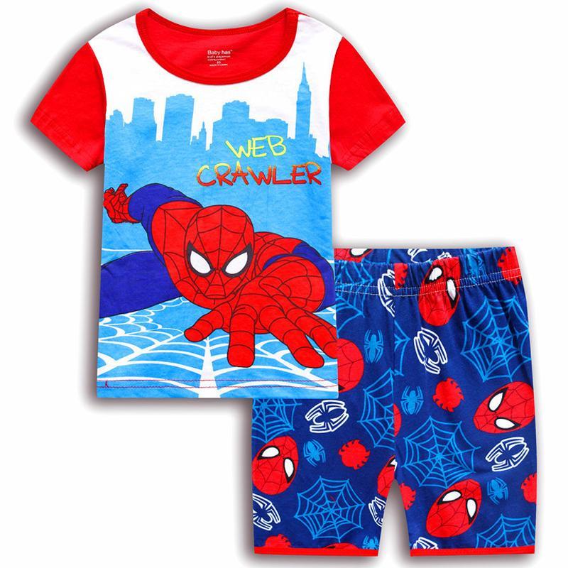 Vicanber Kids Boys Spiderman Superhero Pajamas Short Sleeve T-shirt Shorts Set Casual Child Nightwear Pajamas Outfit(Red&White&Blue, 3-4 Years)