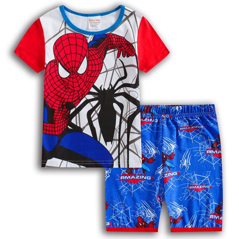 Vicanber Kids Boys Spiderman Superhero Pajamas Short Sleeve T-shirt Shorts Set Casual Child Nightwear Pajamas Outfit(Red&White&Middle Blue, 2-3 Years)