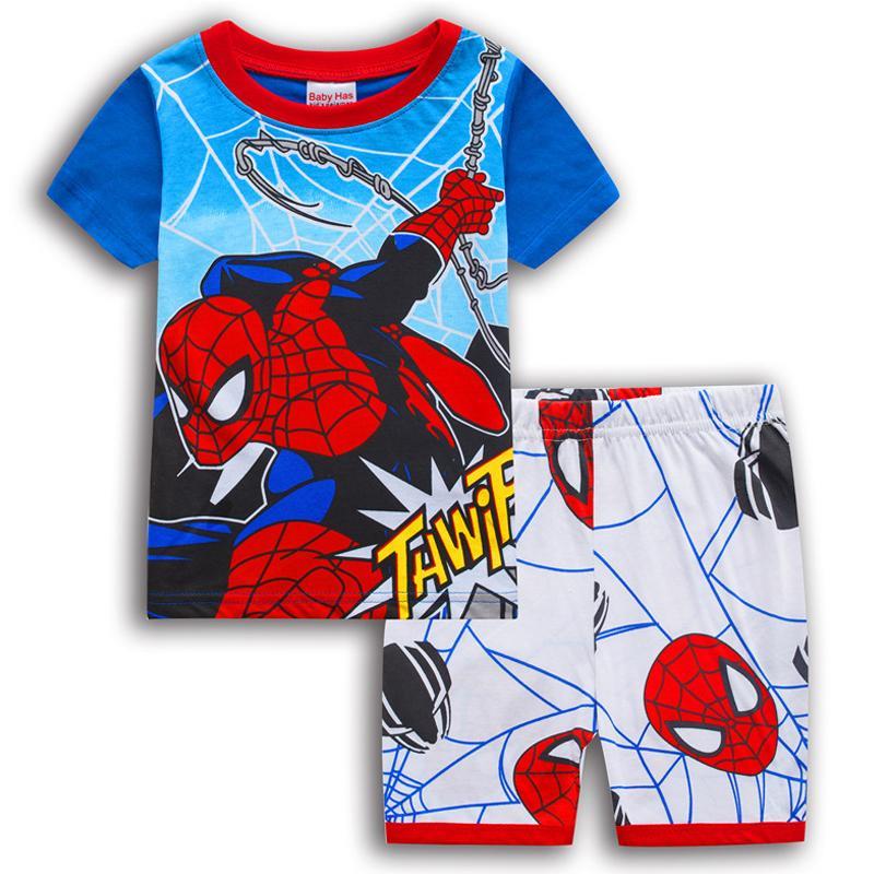 Vicanber Kids Boys Spiderman Superhero Pajamas Short Sleeve T-shirt Shorts Set Casual Child Nightwear Pajamas Outfit(Blue&White, 5-6 Years)
