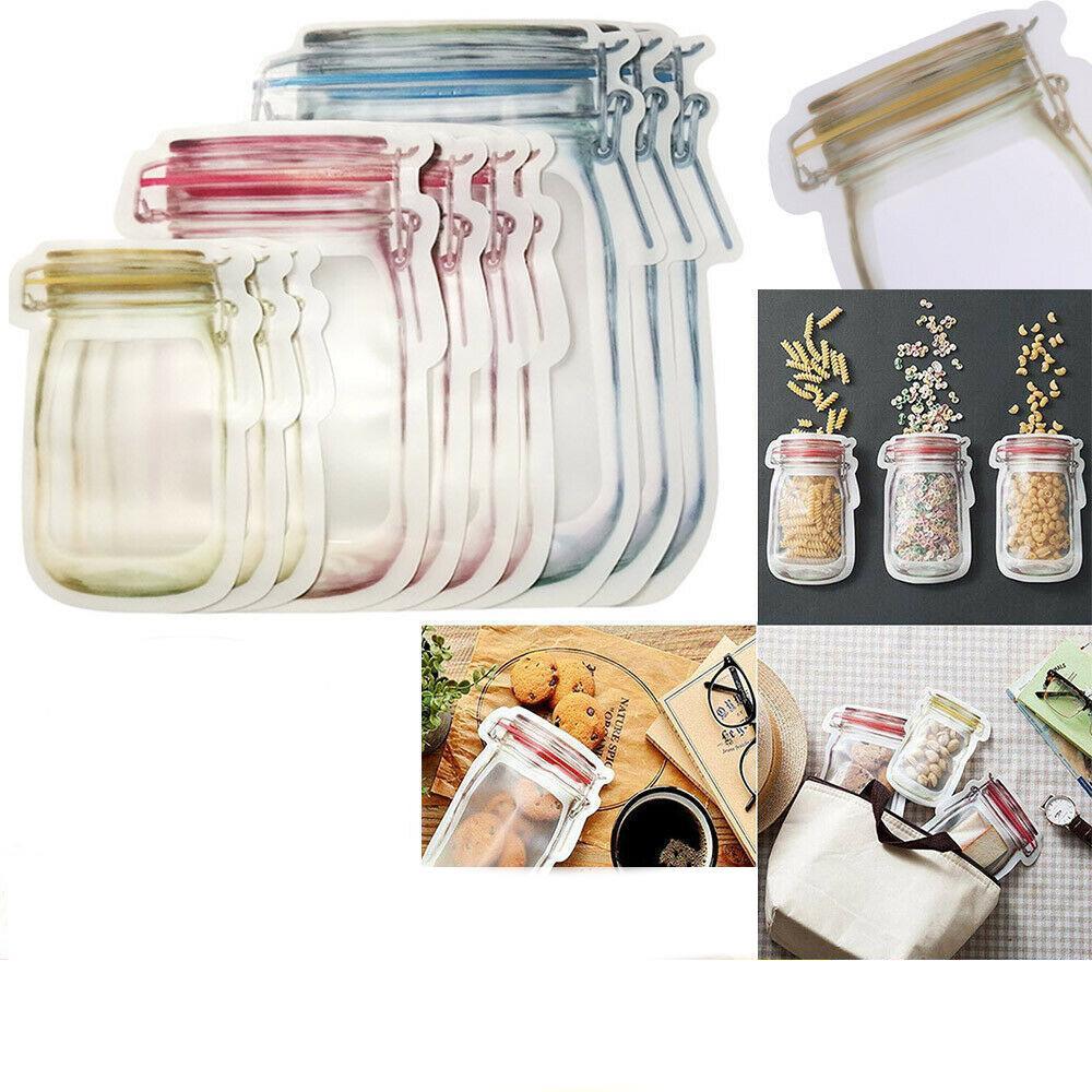 10Pcs Mason Jar PE Lock Pouches Food Storage Bags Reusable Snack Bag
