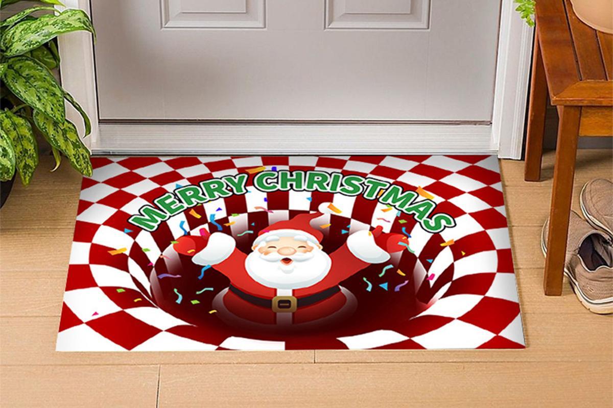 Christmas 3D Printed Vortex Illusion Living Room Floor Door Mat Anti-slip(Red/S)