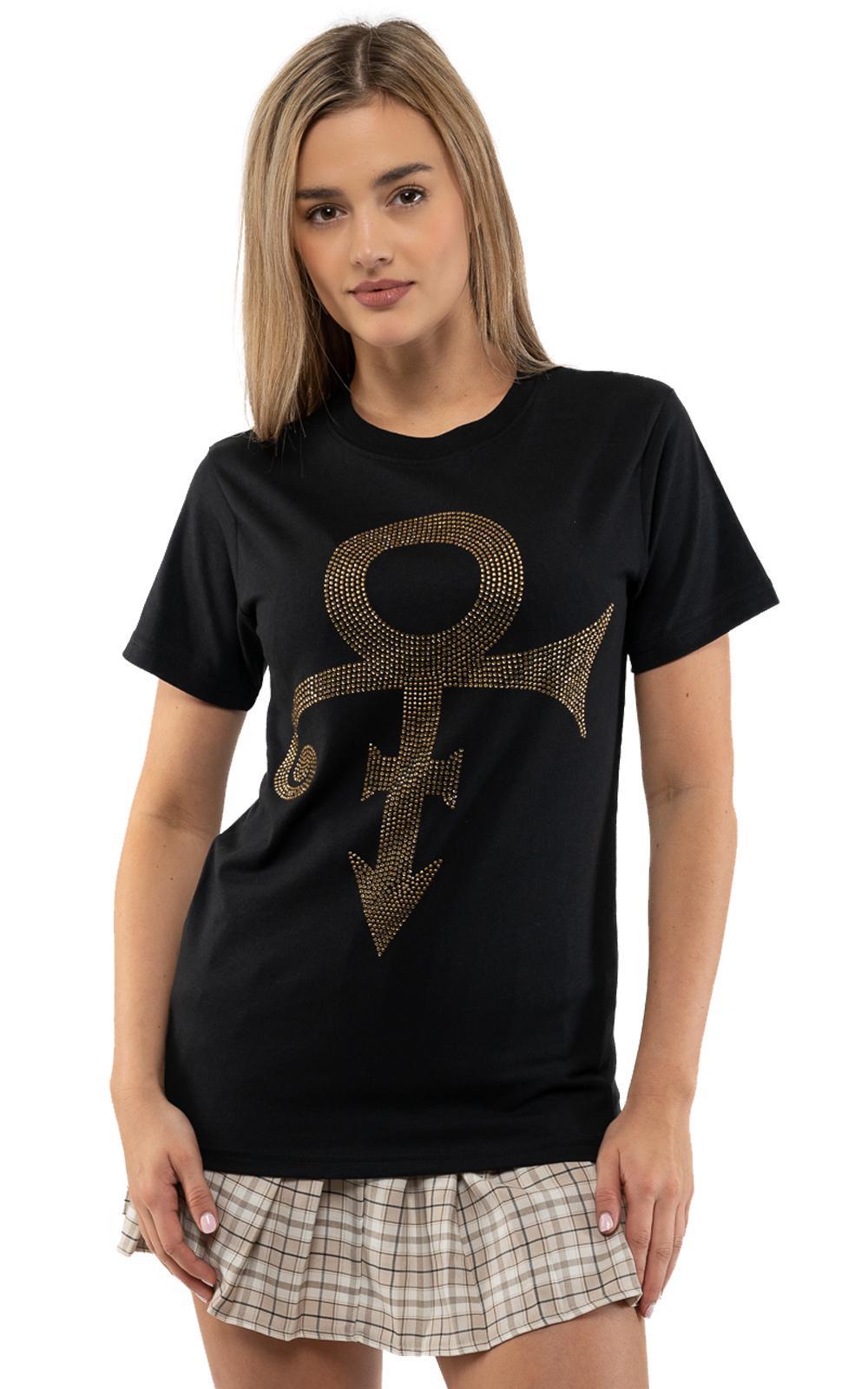 Prince T Shirt Diamante Gold Symbol Logo new Official Unisex Black
